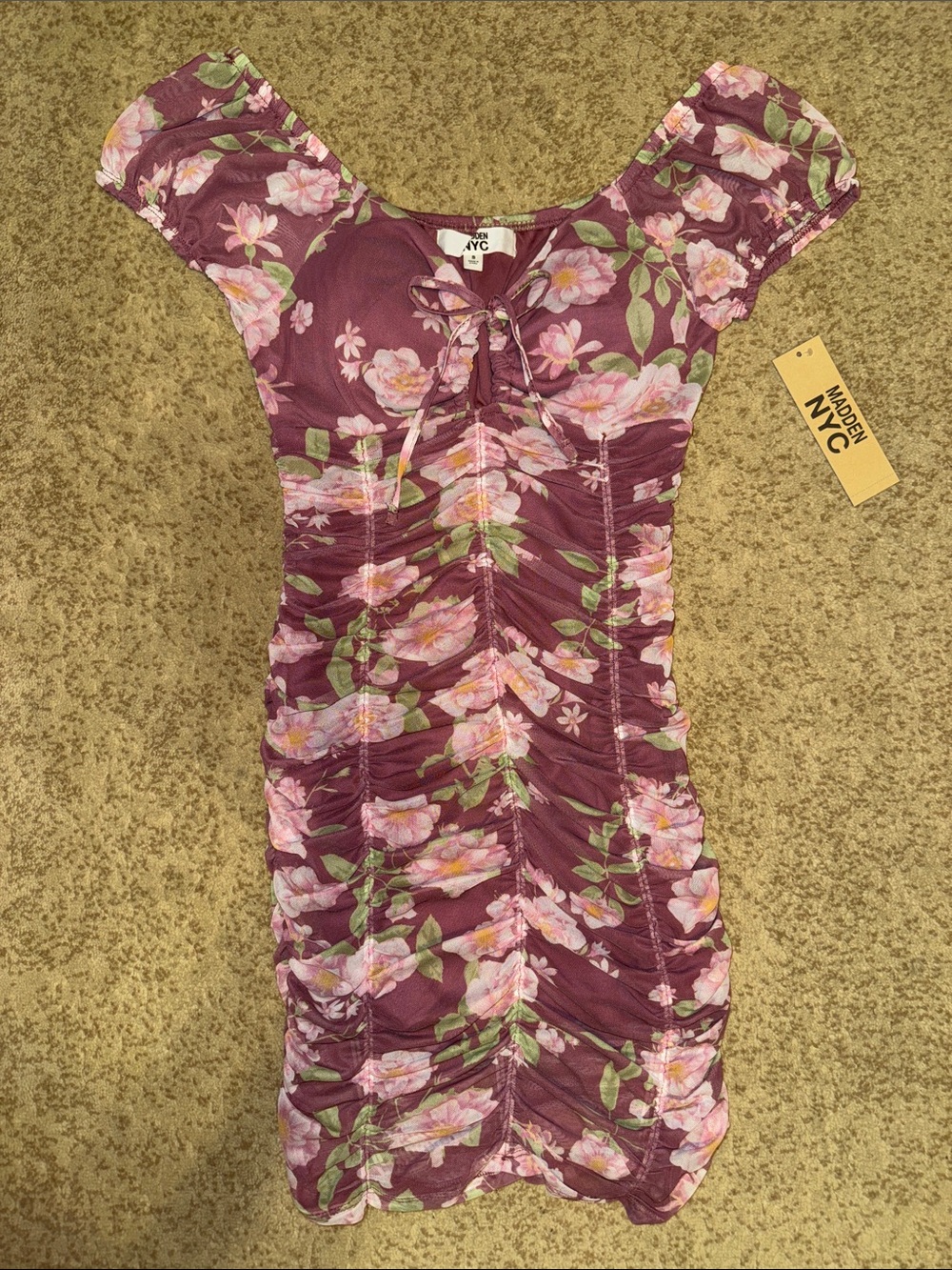 NWT Madden NYC Plum Floral Ruched Mini Dress
